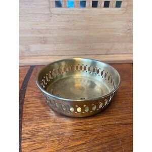 Vintage Solid Brass Trinket Dish Pierced Gallery Candy Bowl Heavy 5"